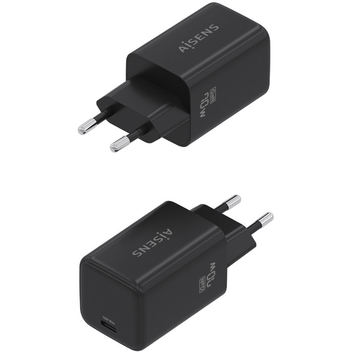 Aisens Cargador de Pared GaN 70W USB-C ASCH-70W1P089-BK Negro